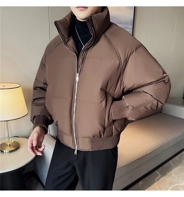 Men's Loose and Casual Thickened Down Jacket With Stand-Up Collar, Suitable For Daily Commuting, Autumn, Winter, and Leisure