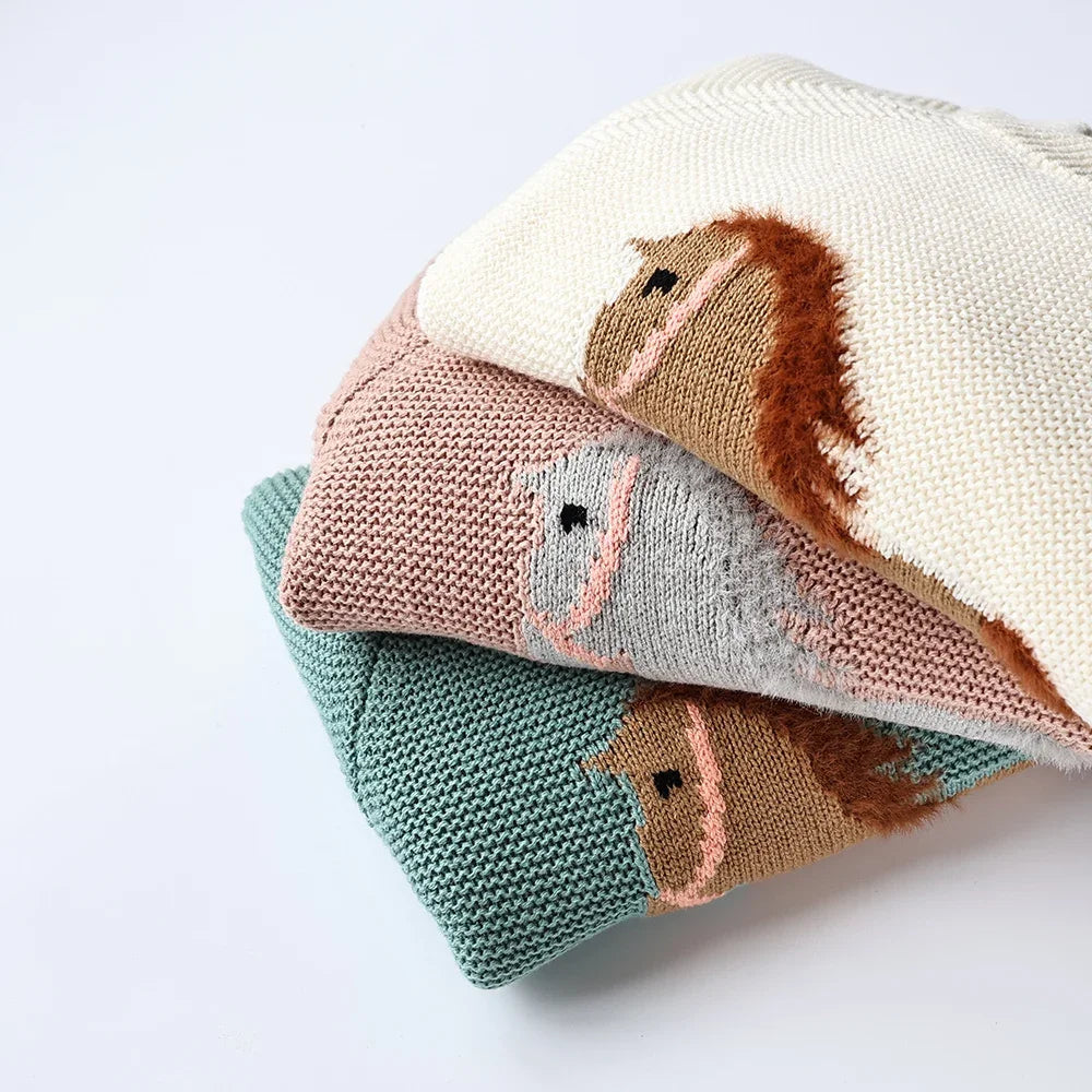 Winter New Cartoon Kids Baby Sweaters Fur Lining Kids Knitwear Fleece Boys Girls Pullover Coat 1-6Y Unisex