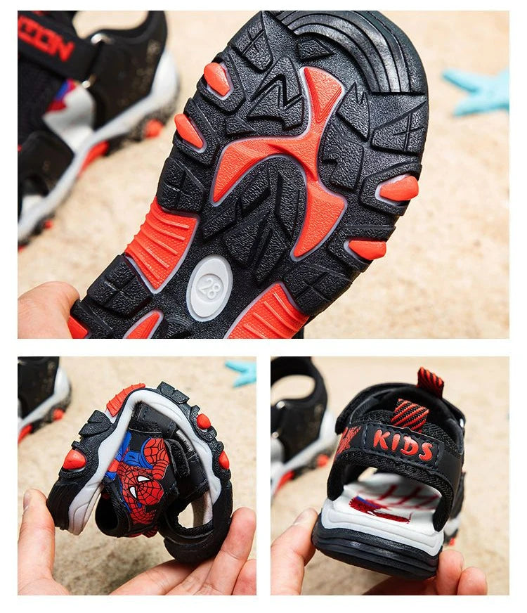 Children Sandals Male Summer Sandals Student Open Peep Toe Cartoon Beach Anti slip Soft Sole Black Blue Shoes Size 26-35