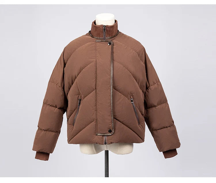 Women's High Quality Luxury Winter Puffer Jacket, White Goose Down Coats For Ladies