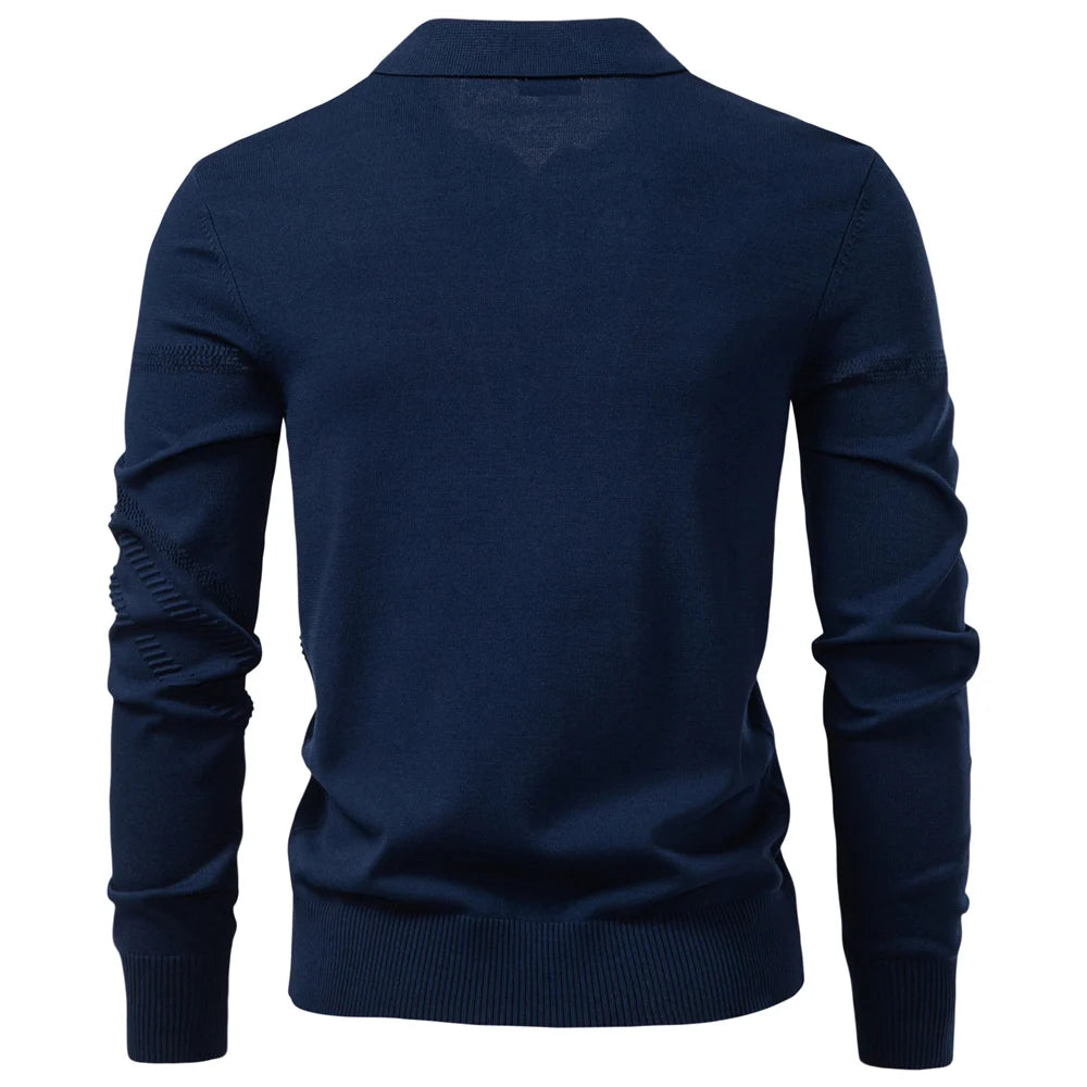 2025 Men's Autumn Winter Thermal Comfort Polo Shirt Solid Stripe Long Sleeve Slim Fit Shirt For Men