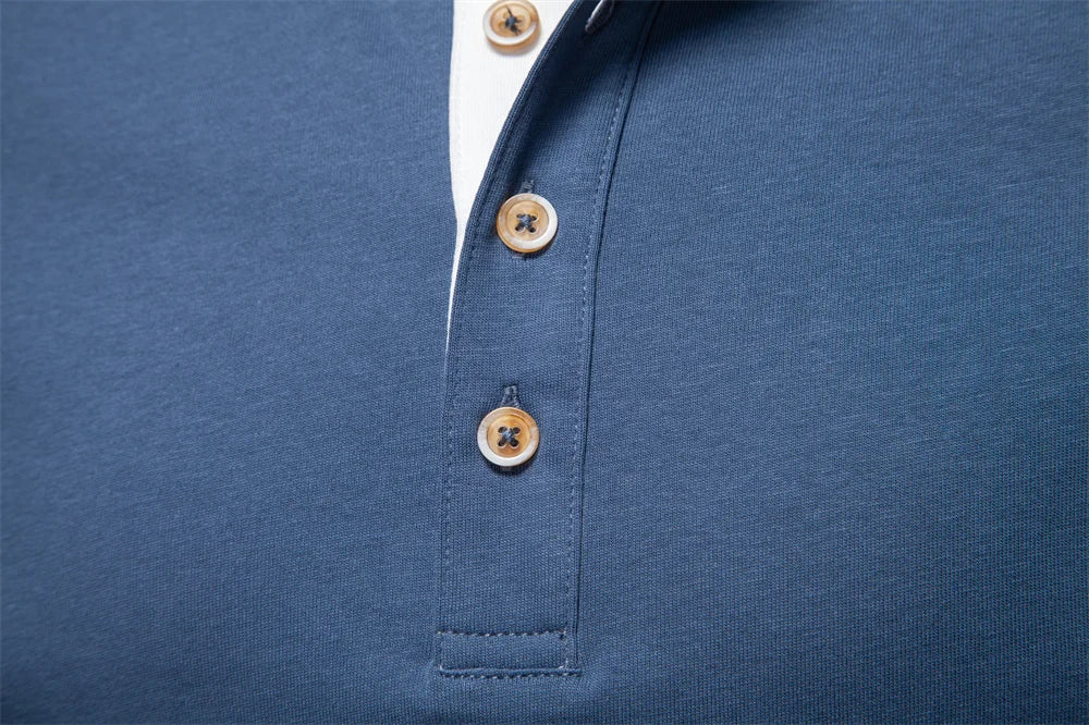 Men's Long Sleeve Fashion High Quality Cotton T-Shirt With Button Collar Basic Male T-Shirt