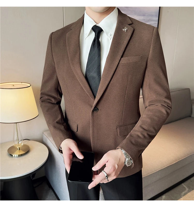Men's Thickened High-Quality Daily Work Formal Single-Breasted Woollen Coat with Dark Stripe for Autumn and Winter Size S-4XL