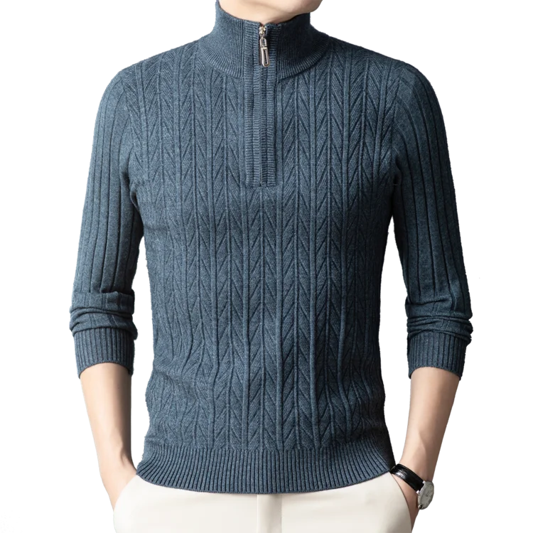 Men's High-Quality Semi-High-Neck, Business Casual Warm Sweater, Stretchy Striped Male Pullover Sizes M-4XL