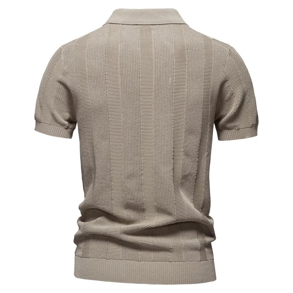 2025 Men's Solid & Striped Mesh Polo Shirt - Breathable Knit Casual Top with Turn-Down Collar