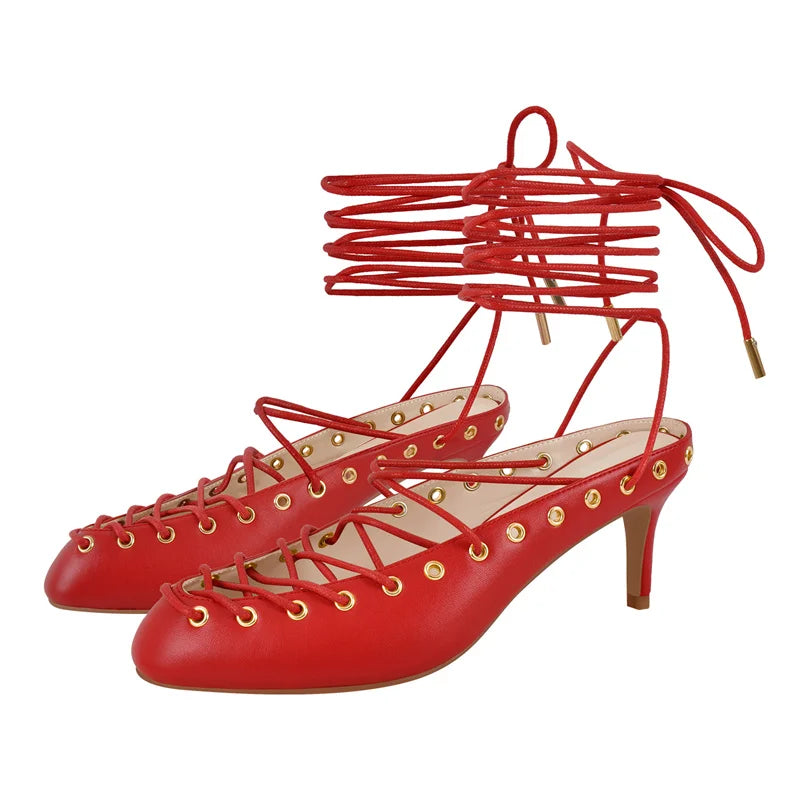 Women White Closed ToeLace Up Mules Kitten Heel Stiletto Summer Sandals Coeset Heels