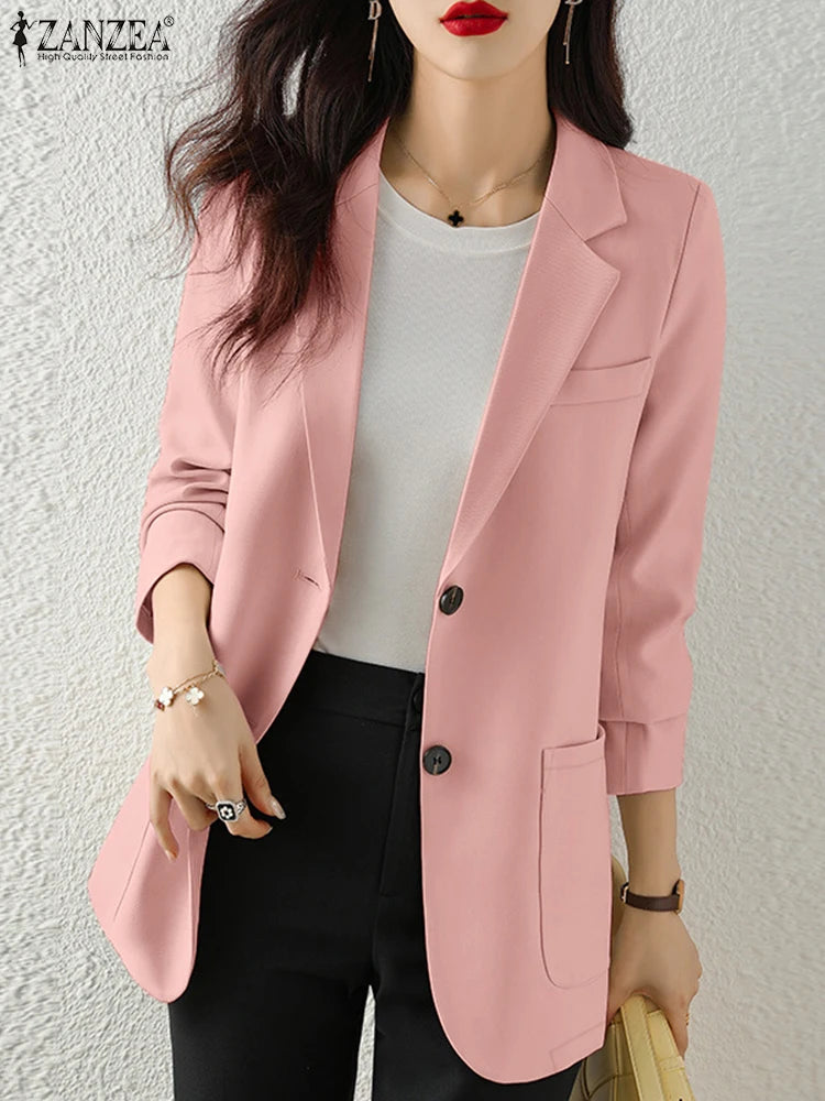 Office Wear Fashion Tops Long Sleeve Elegant Korean Style Women Suit Jackets Streetwear Notched Lapel Casual Blazer