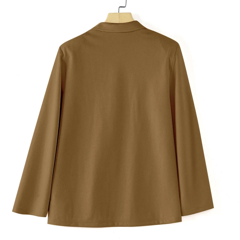 Casual Suede Women's Blazer 2025 Spring Fall Long Sleeve Lapel Neck Suit Jackets Elegant Single-Breasted Streetwear Coats