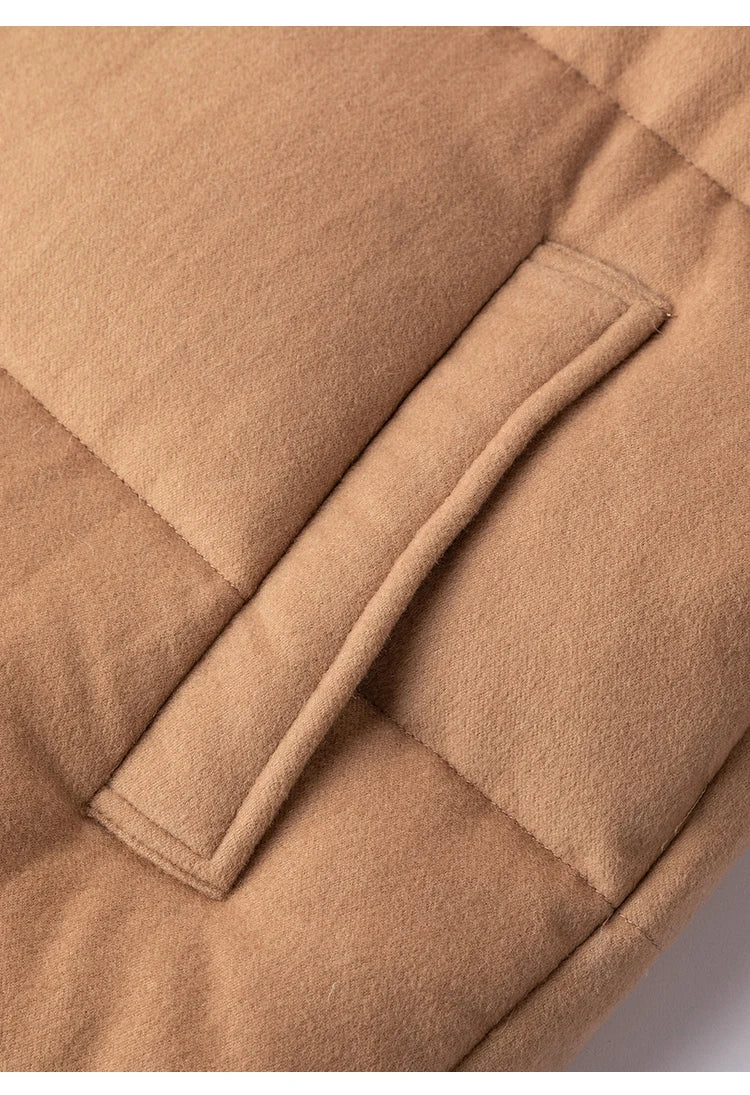 Women's Luxury Puffer Wool Winter Jacket, Duck Down Coat, Long Hat Detachable Hooded Outerwear For Ladies