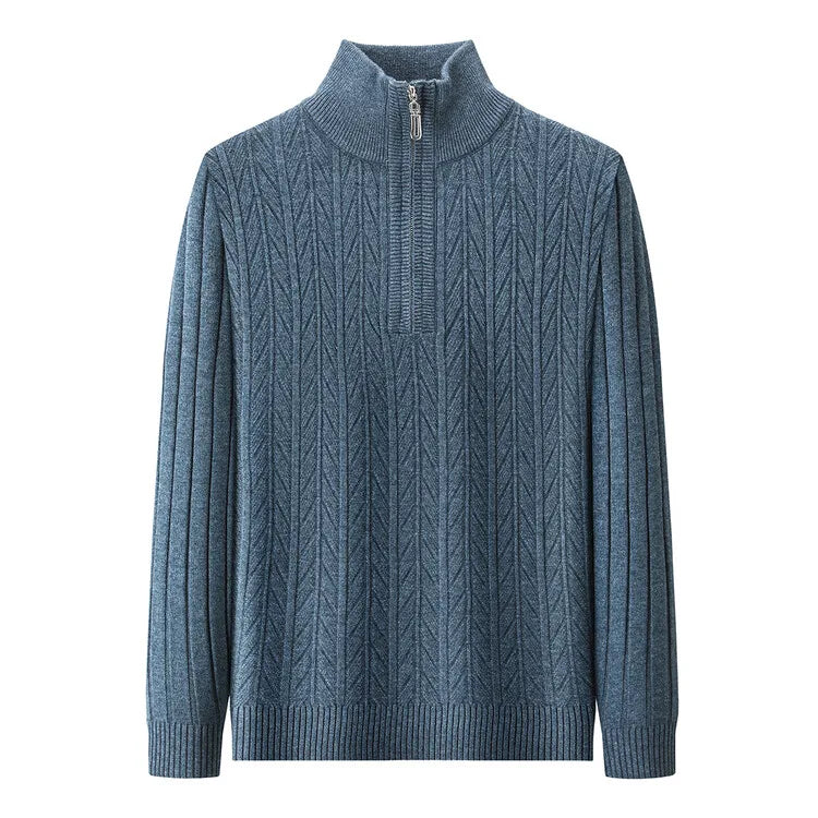 Men's High-Quality Semi-High-Neck, Business Casual Warm Sweater, Stretchy Striped Male Pullover Sizes M-4XL