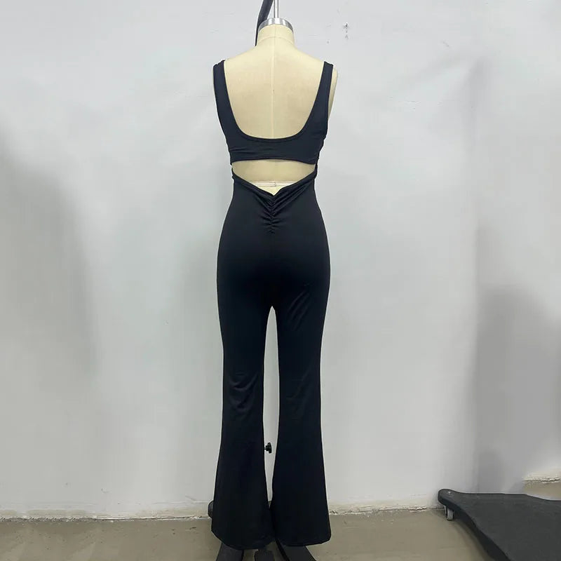 Sexy strakke jumpsuits voor dames, effen kleur, uitgehold, rugloos, mouwloos, yoga-rompertjes, vrouwelijke stretch, workout, liftende heupen, bodysuits