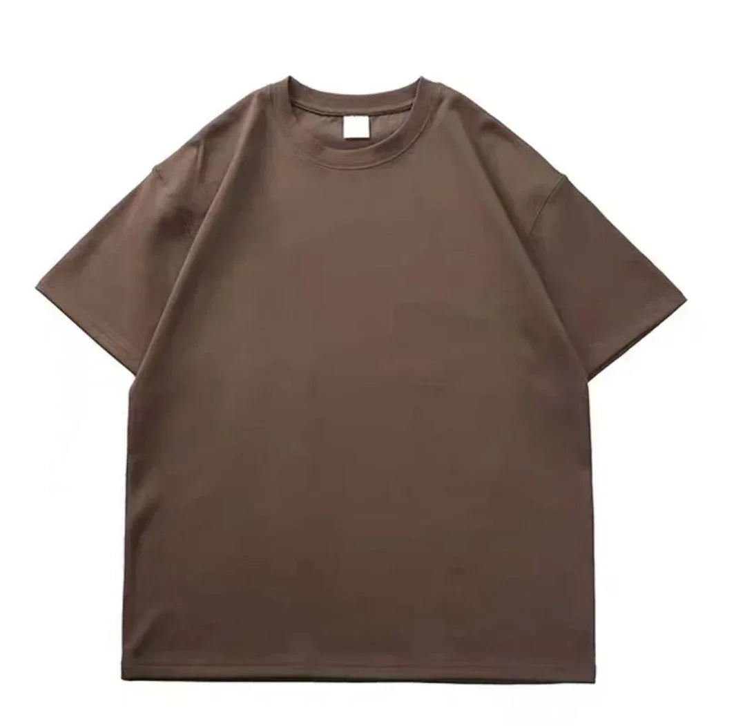 Black White GSM 500g Heavy-Duty Pure Cotton T-shirt Thickened Threaded Round Neck Short Sleeves Three Needle Half Sleeve Tees
