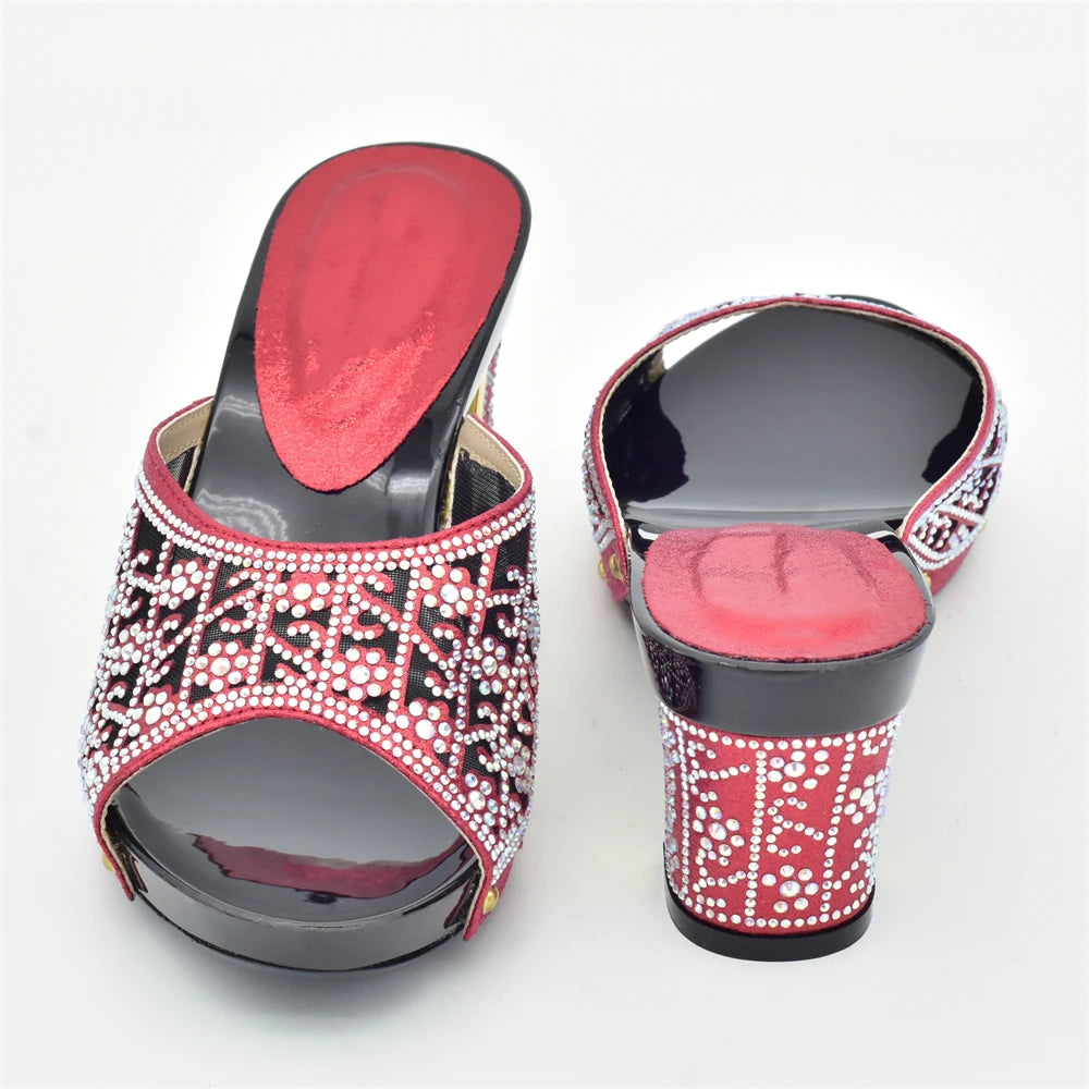 Women's Dress Shoes Open Toe Slip on Wedding Shoes Decorated with Rhinestone Pumps Women Shoes High Heels Pumps