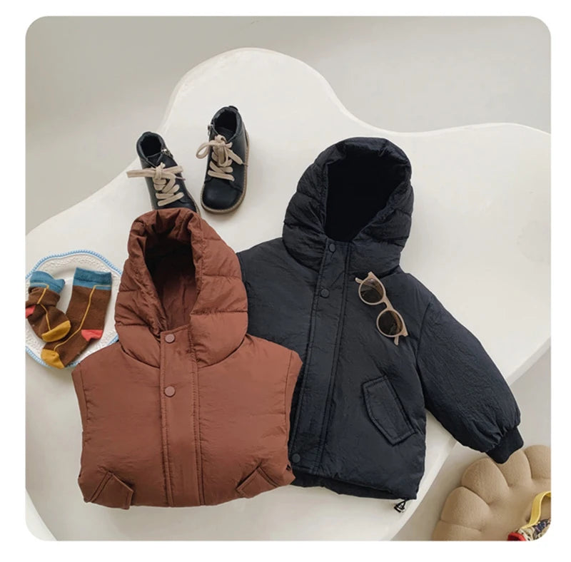 Children's Down Jacket Winter New Kid's Clothing Korean Version Boys Loose Solid Colour Thick Coat Girls Warm Outwear 2-7Y Unisex