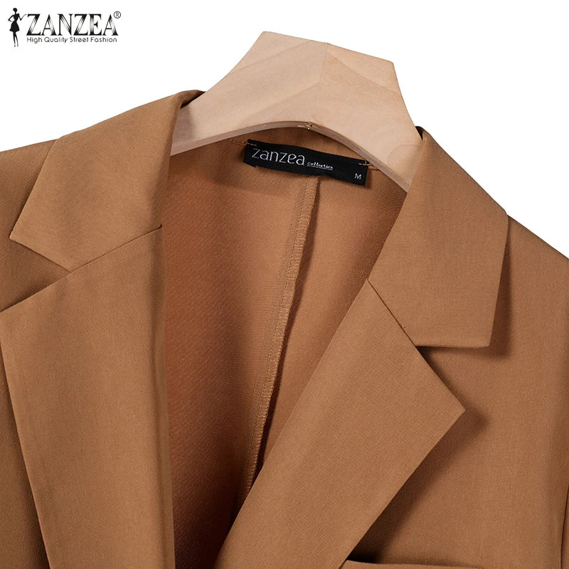 Casual Women Blazer Solid Office Lady Commute 2025 Spring Thin Jackets Lapel Neck Double-Breasted Long Sleeve Blazer