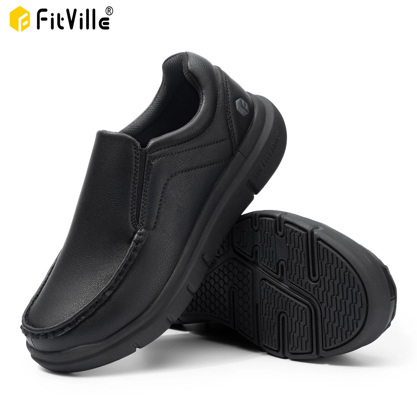 Men's Shoes Wide Width Leather Slip-On Casual Shoes Lightweight For Swollen Feet with Arch Support Pain Relief