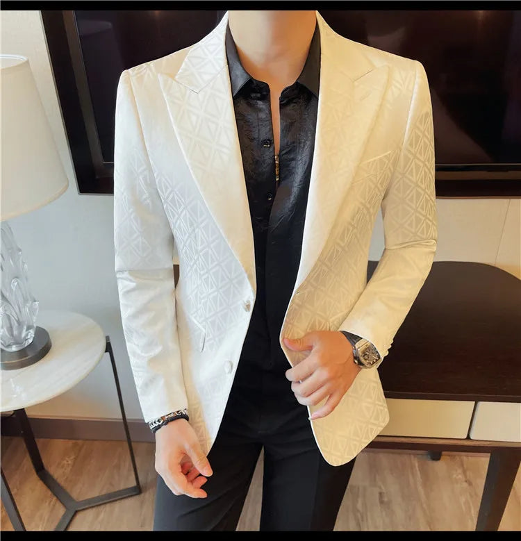 Men's Floral Print Blazer Jacket - Slim Fit Single-Breasted Business Casual Style Autumn Winter Formal Male Coat