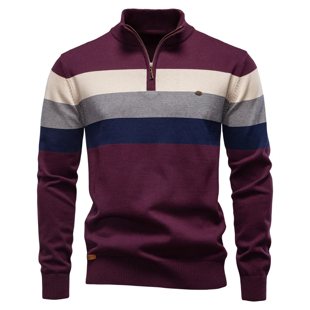 Men's Cotton Mock Neck Stand Collar Sweaters Quarter Zipper Pullover Autumn Winter Warm Social Casual Sweater for Men