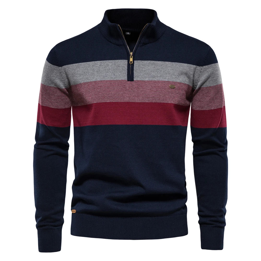 Men's Cotton Mock Neck Stand Collar Sweaters Quarter Zipper Pullover Autumn Winter Warm Social Casual Sweater for Men