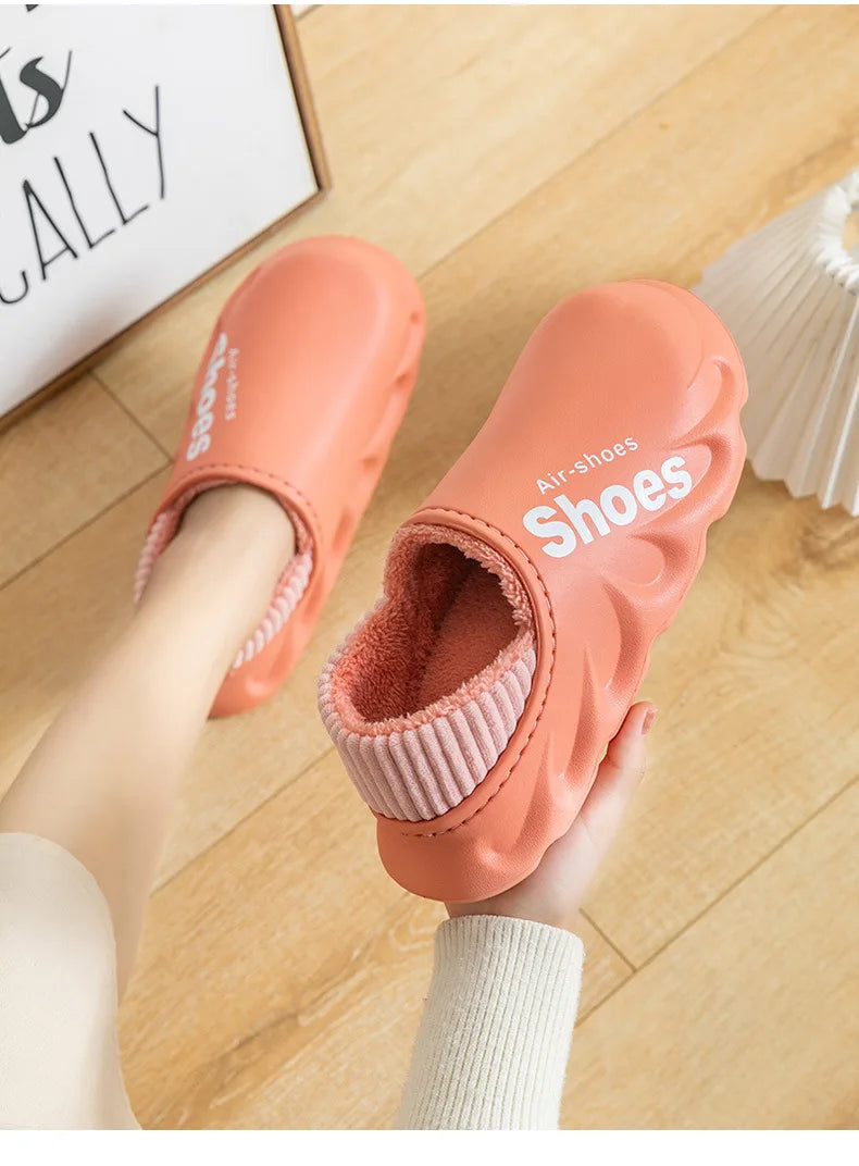 Unisex Winter Warm Cotton Slippers Indoor and Outdoor Waterproof Walking Shoes Fluffy Non-Slip Sandals For Women & Men