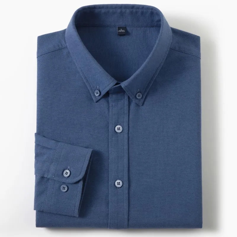 Men's Slim-Fit Oxford Cotton Shirt, Long Sleeves, Casual Breathable Fabric, Exquisite Craftsmanship, Brand with OEM Processing