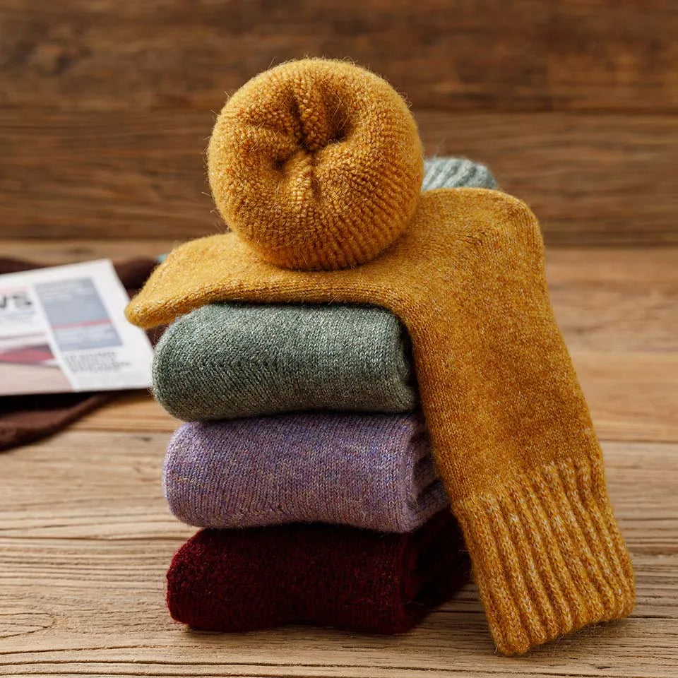 5 paar dikke, warme wintersokken van merinowol voor dames, Harajuku, retro, koudebestendig, modieus, casual, effen, kasjmier, damessokken