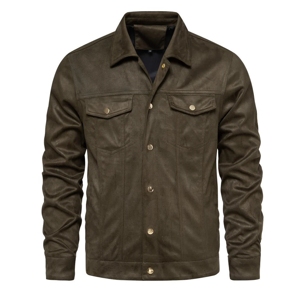 2023 Nieuwe herfst-winter suède leren jas herenmode luxe casual omslagkraag herenjas