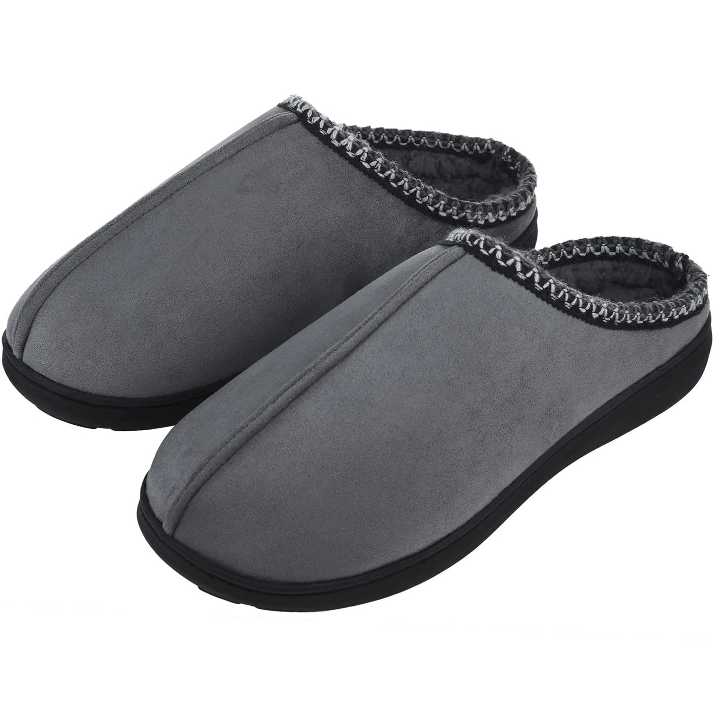Men's Winter Plush Slippers Fleece Lined Anti-Slip Fur Suede Mules For Indoor Casual Fuzzy House Male Fluffy Shoes