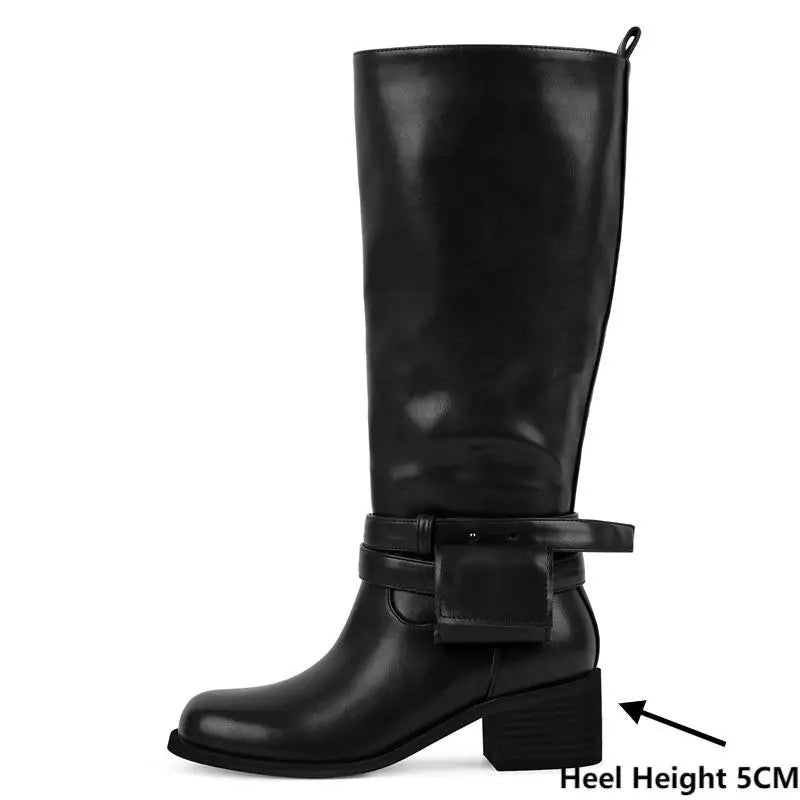 Women Round Toe Knee High Boots Low Heel Fashion Pull on Wide Calf Boots