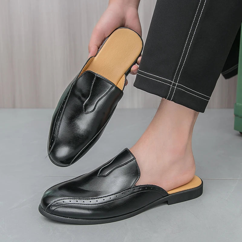 Youth Designer Summer Half Drag Shoes Breathable Men Slip-on Casual Loafers Flat Bottom Walking Slippers