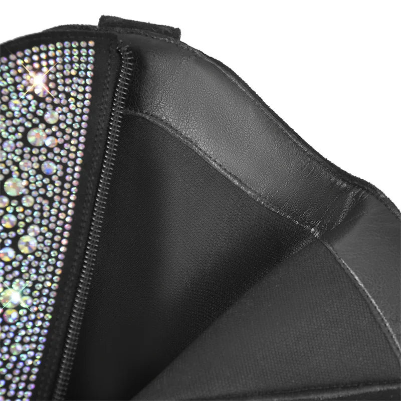 Women Rhinestone Pointed Toe Ankle Boots Silver Glitter Bling Shiny Pretty Gorgeous Dress Cowgirl Boots