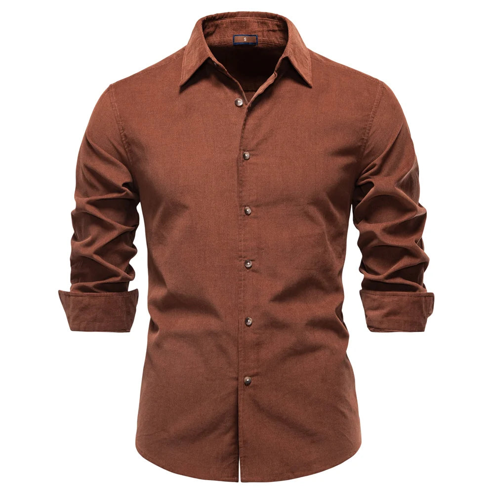 2025 Men's Corduroy 100% Cotton Solid Colour Autumn Winter Thickened Business Casual Long Sleeve Classic Male Shirt
