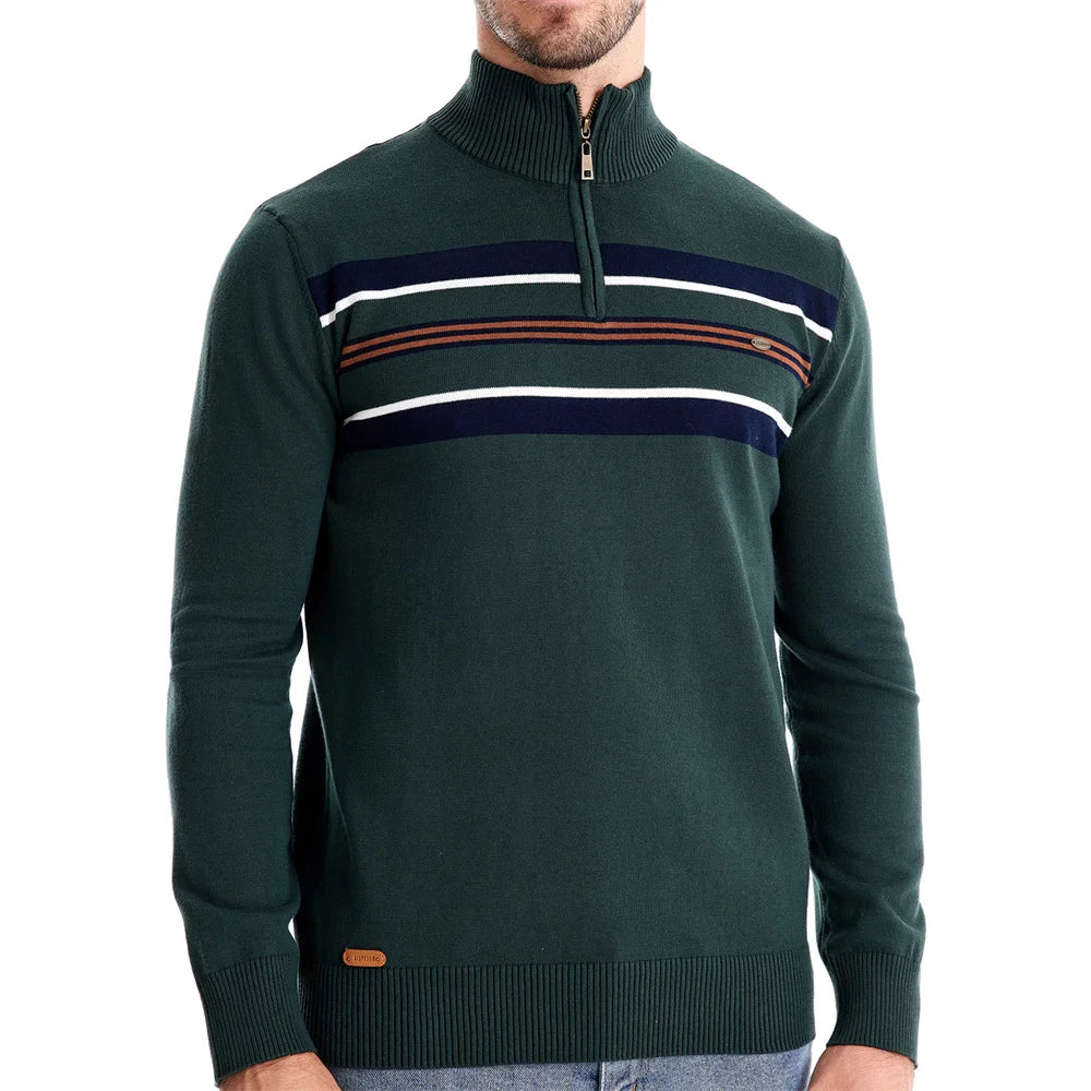 Men's Mock Neck Cotton Pullover Knit Sweaters Casual Business Strip Ribbed Turtleneck Sweaters for Men