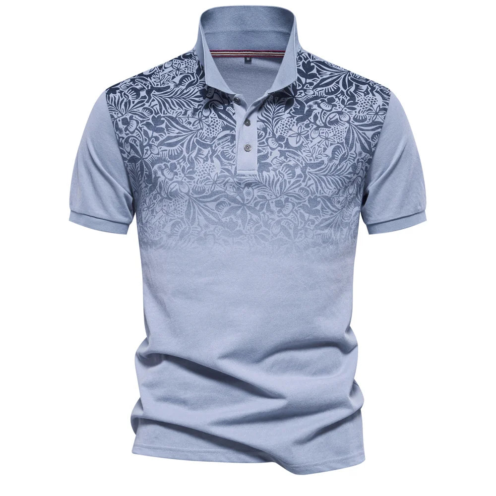 Men's Short Sleeve Polo Shirt, Gradient Printed, Cotton Blend, Summer Fashion, New Design