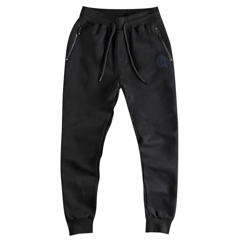 Autumn American Retro Terry Knitted Embroidery Sweatpants Men's Simple Elastic Waist Drawstring Sport Casual Youth Slim Pants