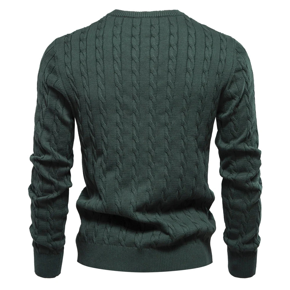 Men's Giraffe Embroidery Cotton Sweaters Round Neck Classic Twist Patterned Pullover Knitted Sweater for Men