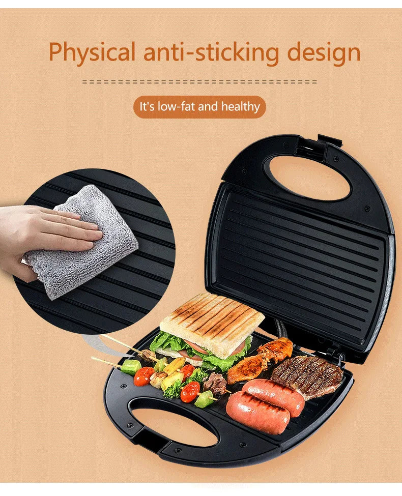 Breakfast Waffle Machine, Sandwich Maker - Electric Toaster & Waffle Maker for Breakfast, Non-Removable, 750W