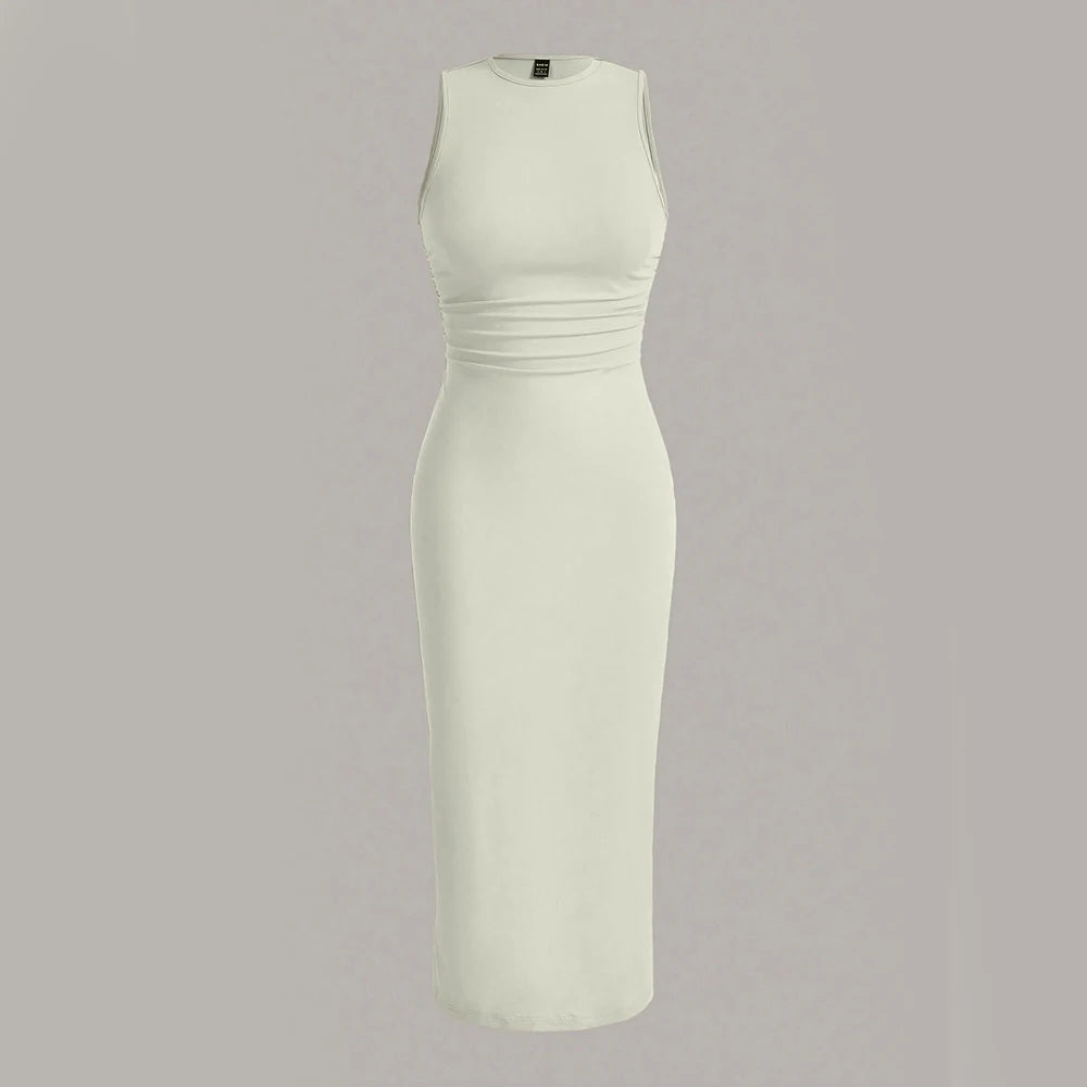 Damesjurken All Season Minimalistische Effen Mouwloze Ronde Hals Wikkel MIDI Feestjurken