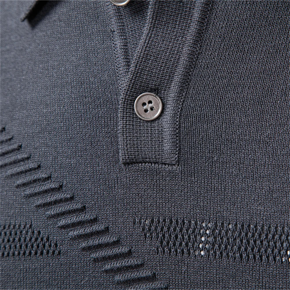 2025 Men's Autumn Winter Thermal Comfort Polo Shirt Solid Stripe Long Sleeve Slim Fit Shirt For Men