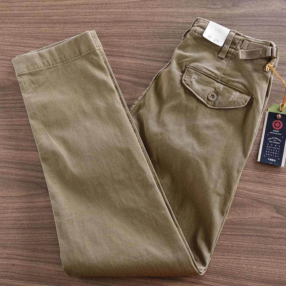 Herfst en winter Nieuwe Amerikaanse retro geweven twill zware cargobroek Heren eenvoudige 97% katoen gewassen casual rechte broek