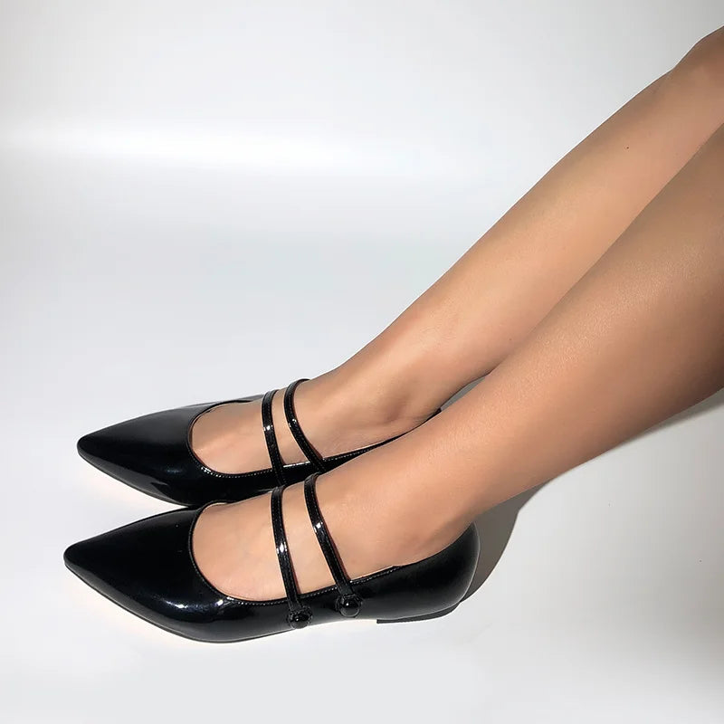 Pointed Toe Women Mary Jane Double Strap Retro Elegant Big Size Daily Flats Pumps