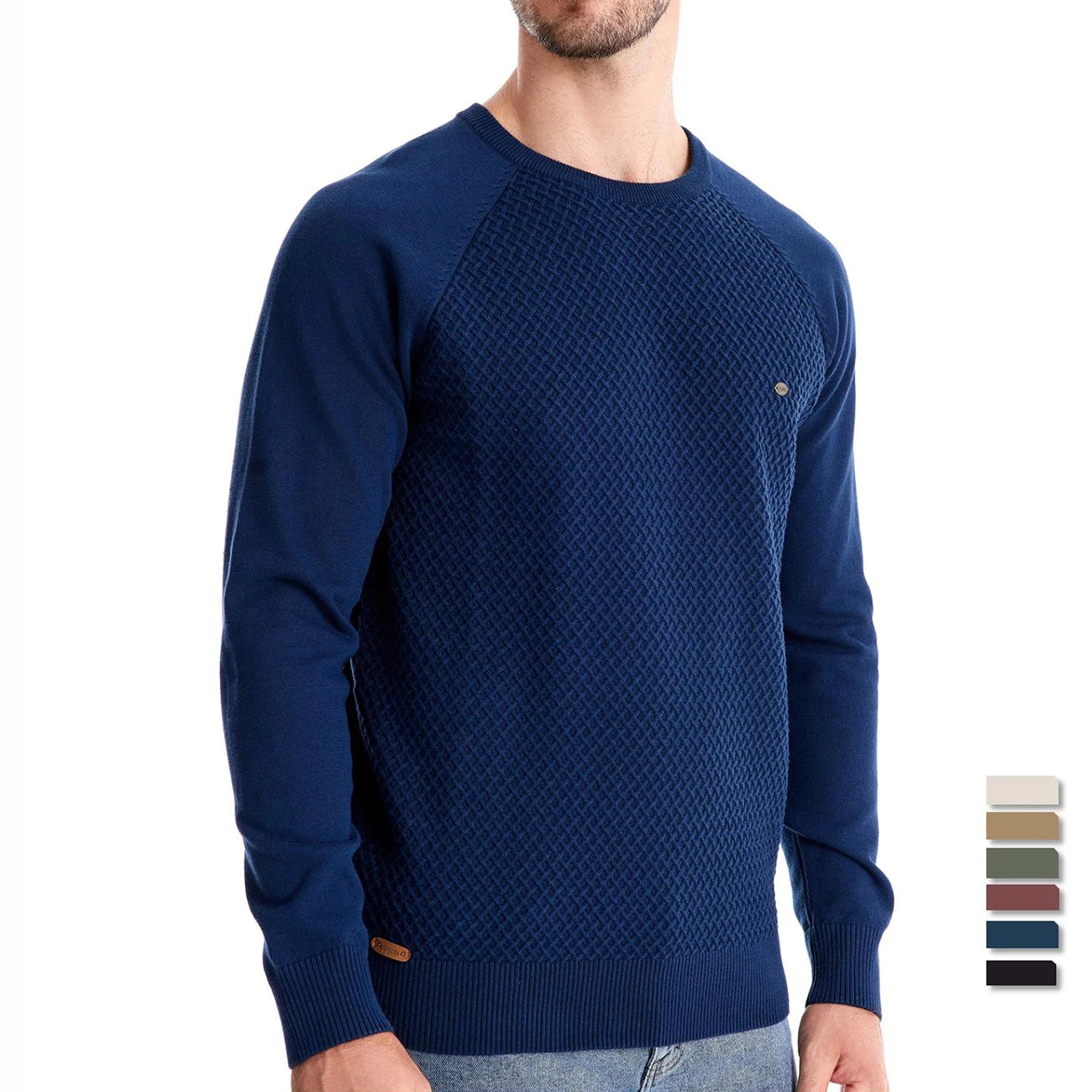 Men's Crew Neck Cotton Pullover Sweater Casual Business Geometric Knitted Male Sweaters