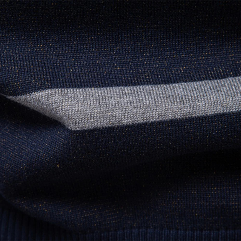 Men's Contrast Colour Sweater Striped Crewneck Pullover Warm Knitted Cotton Blend Luxury Winter Male Sweater