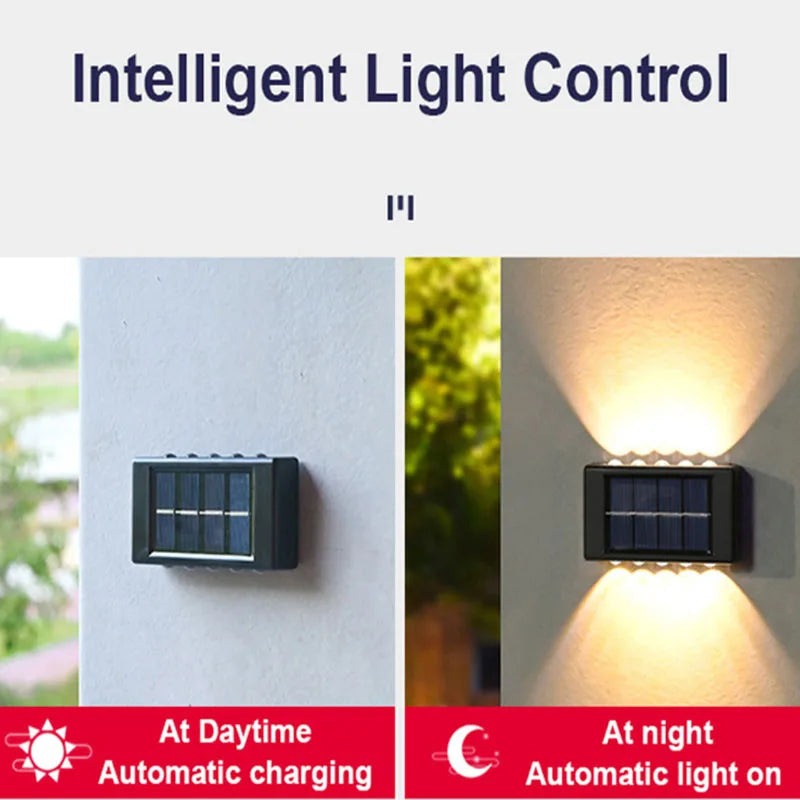 10 LED Solar Wandlamp Buiten Waterdicht Zonne-energie Licht Omhoog en Omlaag Verlicht Huis Tuin Veranda Tuindecoratie