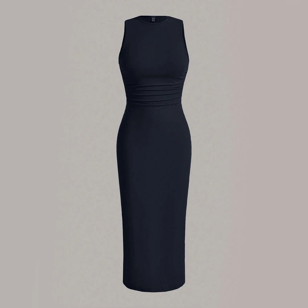 Damesjurken All Season Minimalistische Effen Mouwloze Ronde Hals Wikkel MIDI Feestjurken