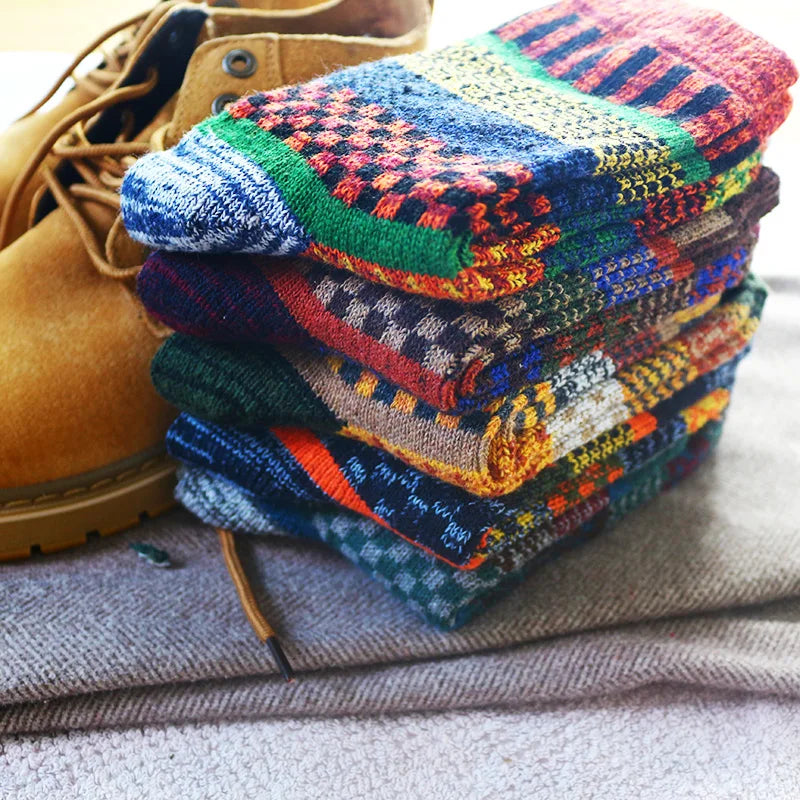 5 paar winter nieuwe dikke warme Harajuku retro mode casual wollen sokken van hoge kwaliteit katoen voor heren