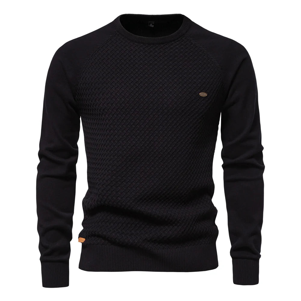 Men's Crew Neck Cotton Pullover Sweater Casual Business Geometric Knitted Male Sweaters