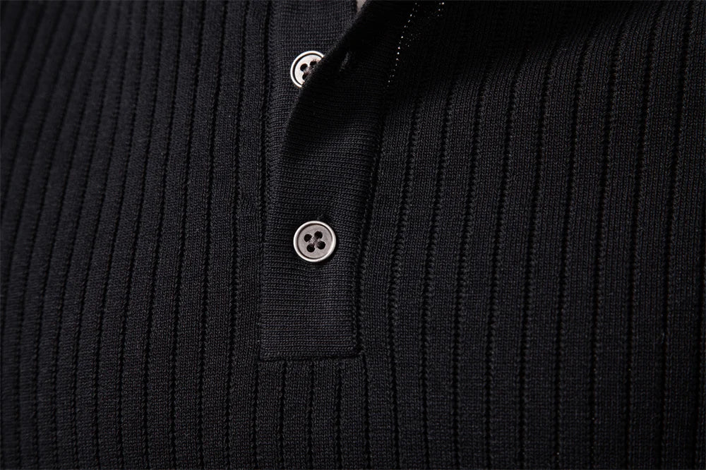 Men's Long Sleeve T-Shirt Fashion Knitted Slim Fit Polo Sweater Ribbed Henley Collar T-Shirt For Men