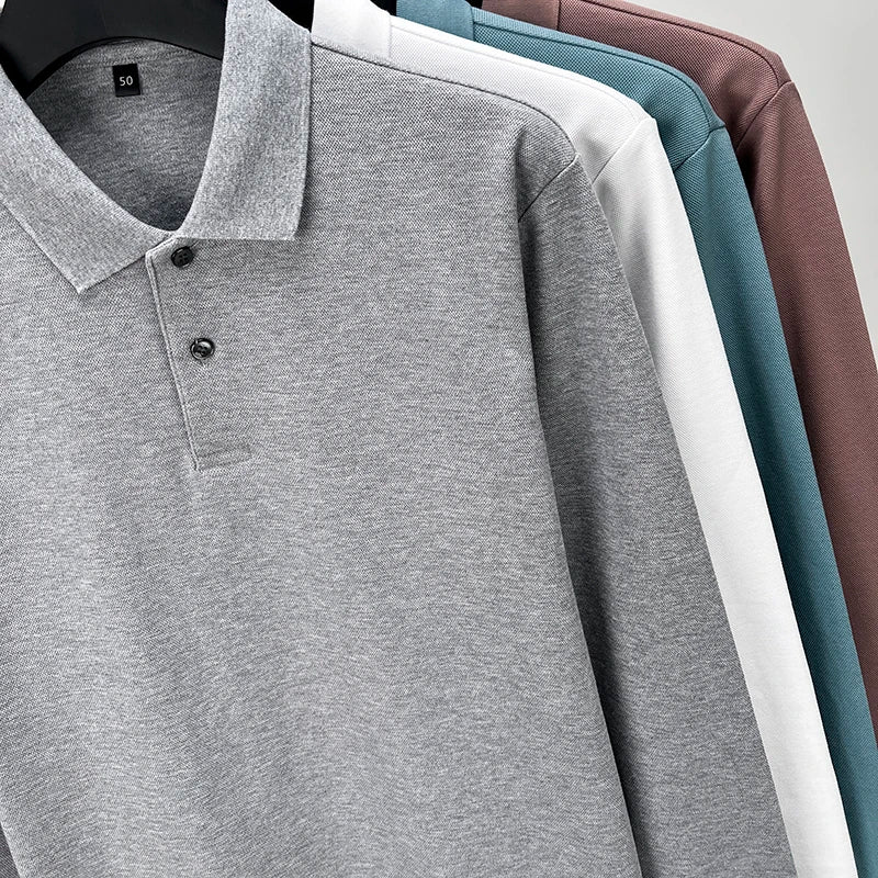 Men's 100% Cotton Polo Shirt, Four Seasons Universal Leisure Long Sleeve, Breathable Lapels T-shirt, Perfect and Durable for Golf Sports
