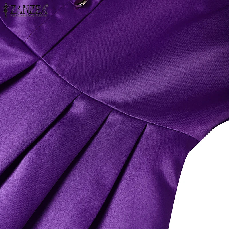 Elegant Women Party Maxi Dresses 2025 Autumn Fashion Stand Collar 3/4 Sleeve Half-Button Fitted Waist A-Line Robes Femme